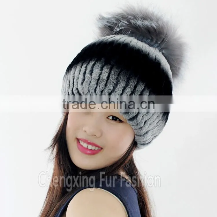 CX-C-02F Lovely Custom Beanie Hat Fashion Handmade Rex Rabbit Fur Hat