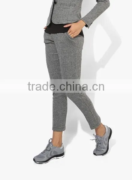 Woman Chinos Pants Slim Fit Latest Design Striped Grey Office Pants