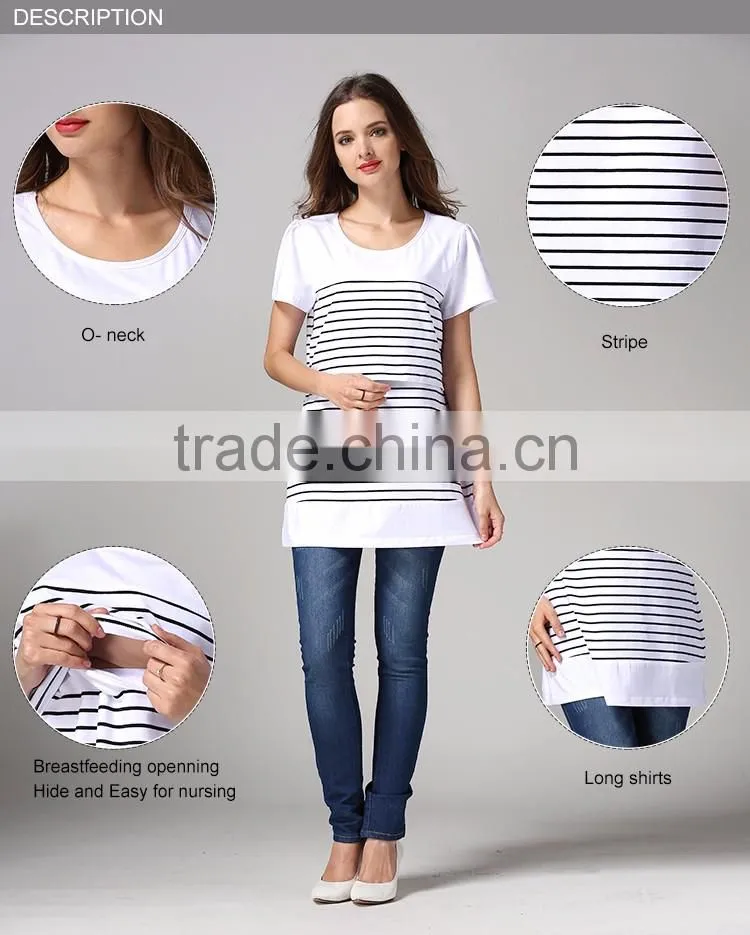Convenience breastfeeding T-shirts black and white strips single maternity tops