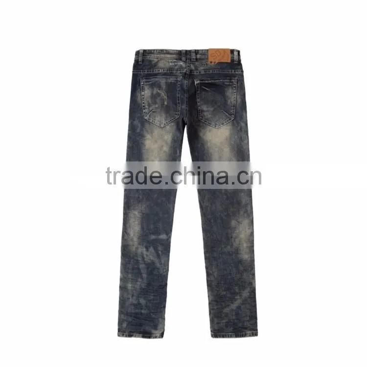 2017 Autumn customized blue daily wear hole design denim ripped denim jeans trouser