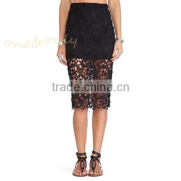 decorate formal long black lace skirt
