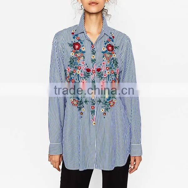 Guangzhou women's striped Embroidered Shirt