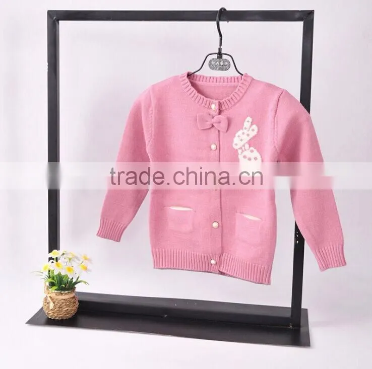 Wholesale Long Sleeve O Neck High Quality Knitting With Rabbit Pattern Girl Sweater Cardigan