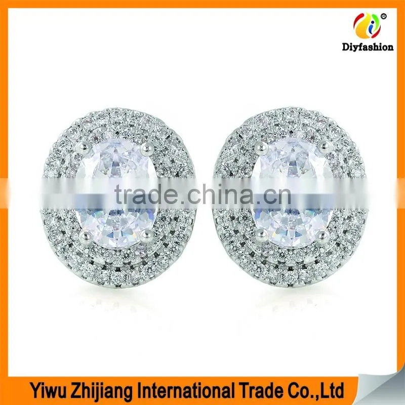 Double row diamond oval zircon Platinum plating earrings