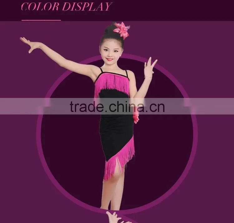 Girls Child Samba Tango Performance Skirt Suit Kids Sexy Camisole Tassel Latin Dance Dress