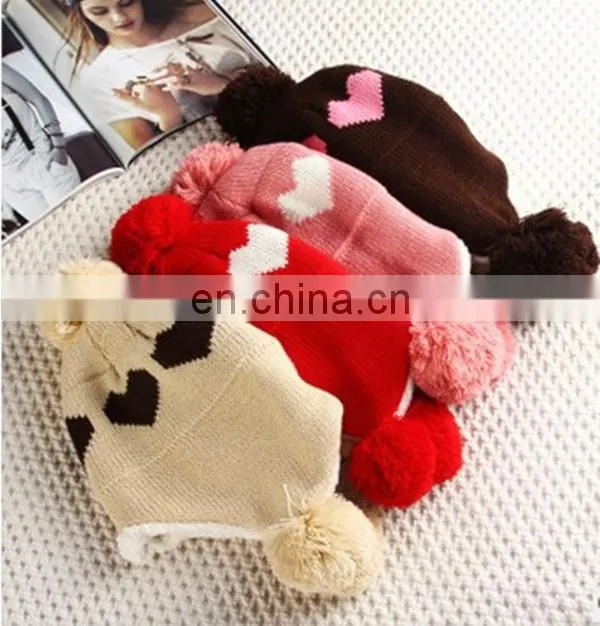 Knitted Earflaps Pom Winter Polar Fleece Lining Beanie Hat Factory