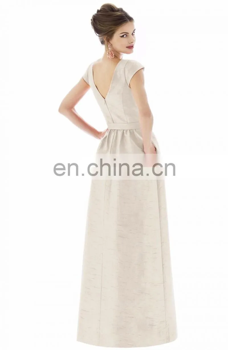 Fancy Cap Sleeve Full Length Evening Gown with V-back