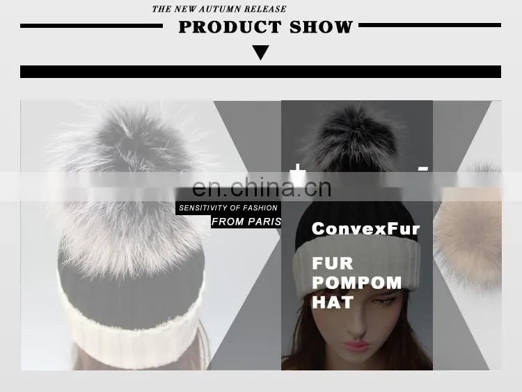 Women raccoon fur poms hat with large poms wholesale china knitting fur poms hat