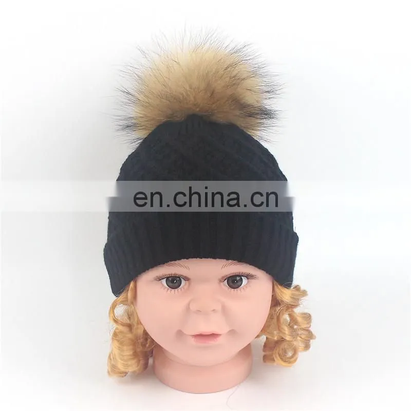 Best-selling Unisex Wholesale Striped Real Fur Pompom Baby Beanie Hat
