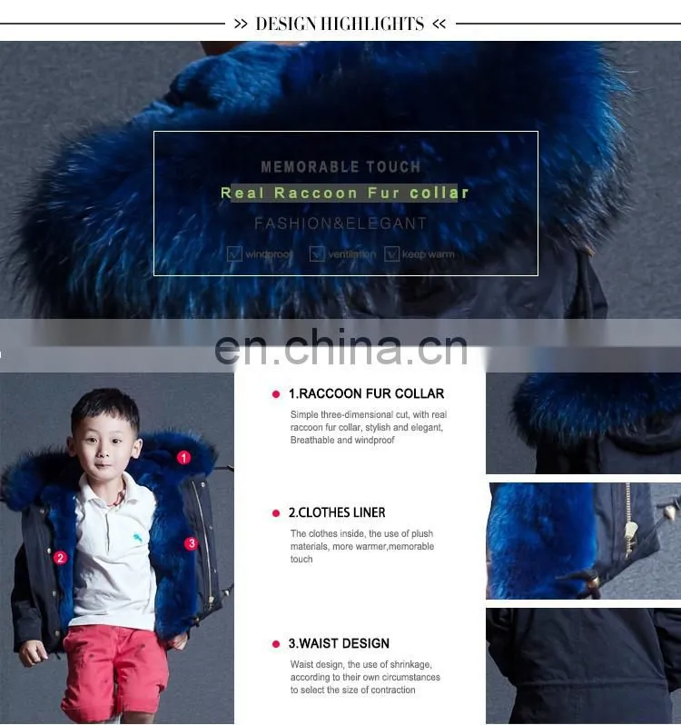 Wholesale price fake fur children winter jacket and boys parka jacket