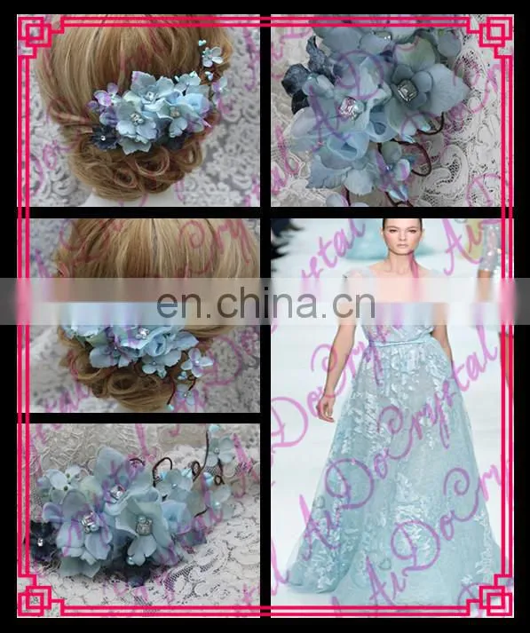 Aidocrystal classic blue flower hair pins with crystal hair accessories,floral tiaras,princess hair clip
