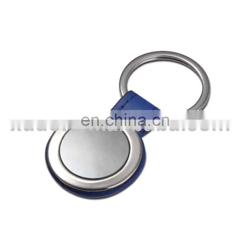 custom logo Round Metal with leather Belt Keychain