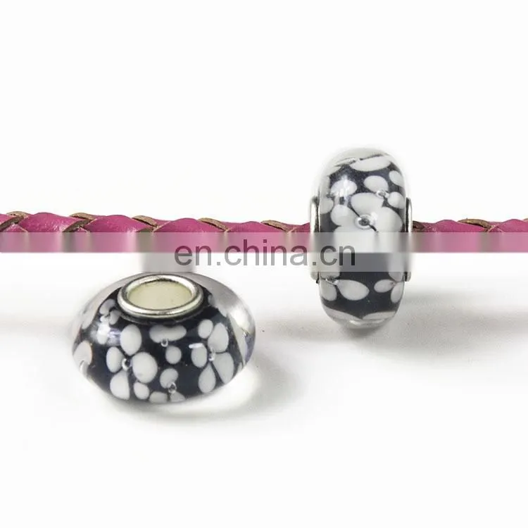 Collectibles small side copper-nickel alloy pipe black white floral glass beads loose beads
