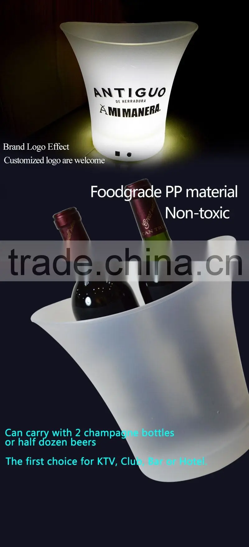 Color Changeable Champagne tub frosted plastic ice bucket cooler