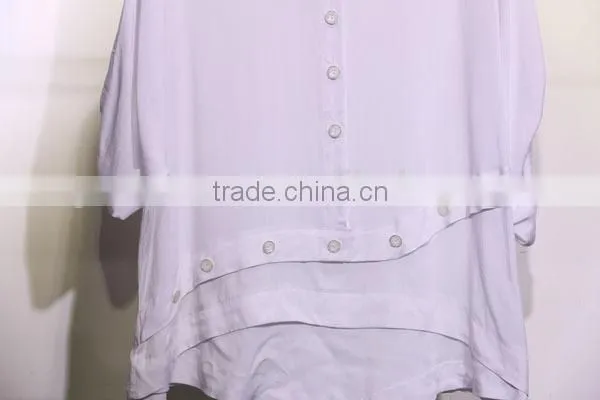 fancy button asymmetric hem women's blouse