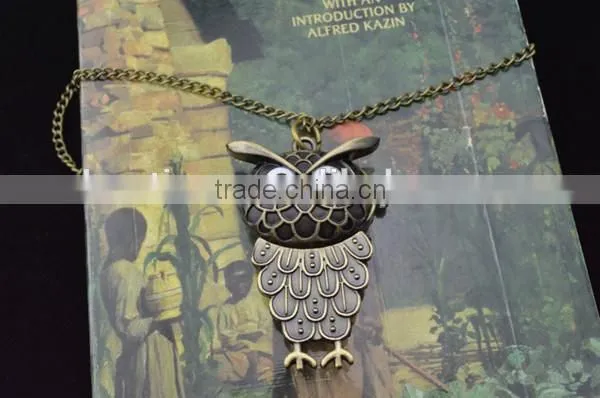 Cheap vintage OWL copper pocket watch with long necklace chain