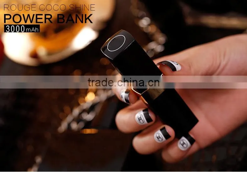 Channel lipstick power bank 3000mah rechargeable battery li-ion china goods