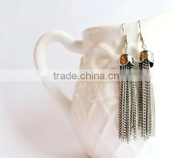 Chain Tassle Earrings, Silver Long Chain Earrings Statement Jewelry, Handmade Fashion Jewelry