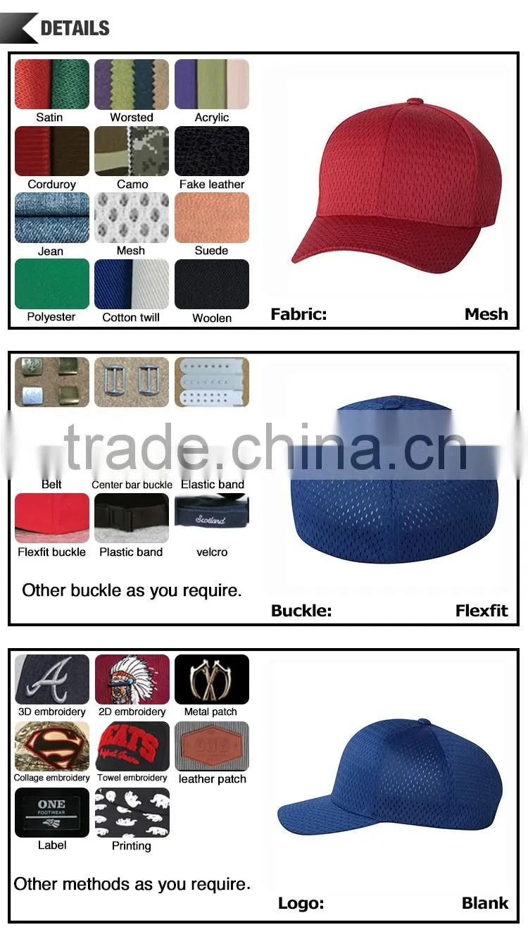 2015 High Quality Cheap Custom Colorful Mesh Fabric Baseball Cap Factory
