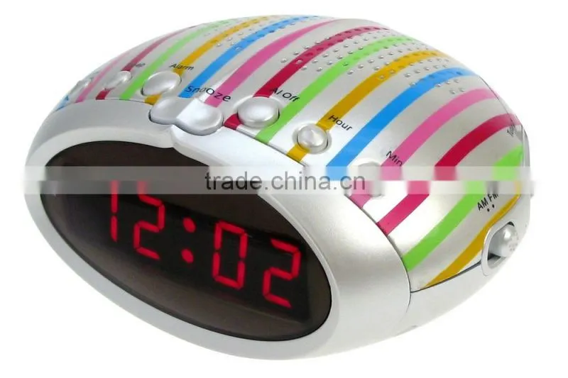 Multicolor Strip AM FM Dual Alarms Clock PLL Radio
