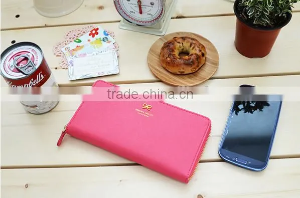 Fahsion Custom Handmade Luxury Bowknot Women Zipped Leather Wallet