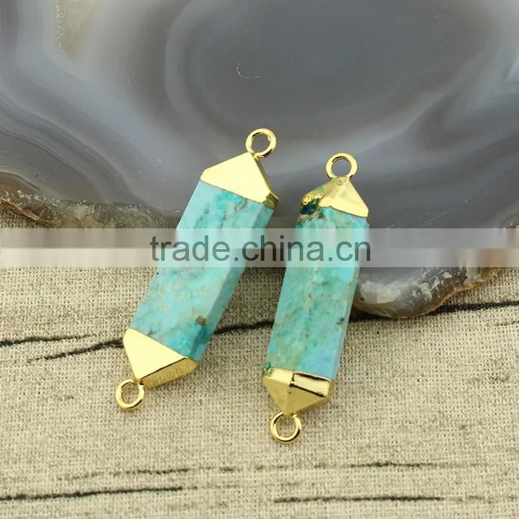 JF8609 Gold dipped turquoise connectors,double bail turquoise charm