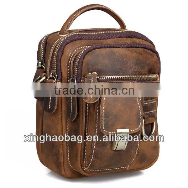 Multifunctional long strap small leather duffle bag for men