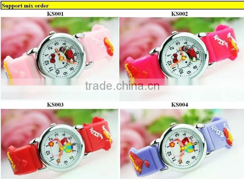 Adorable child's timepieces, hello kitty face girl's watch, popular vogue 3D silicone strap kid's watch