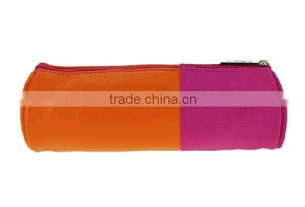 Faux leather with canvas design cosmetic bag