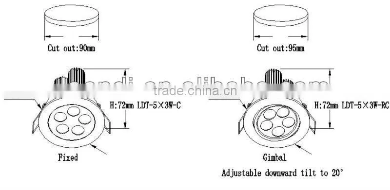 High CRI Warm white 2700k-3200k 16W gimbal led downlight for commercial lighting