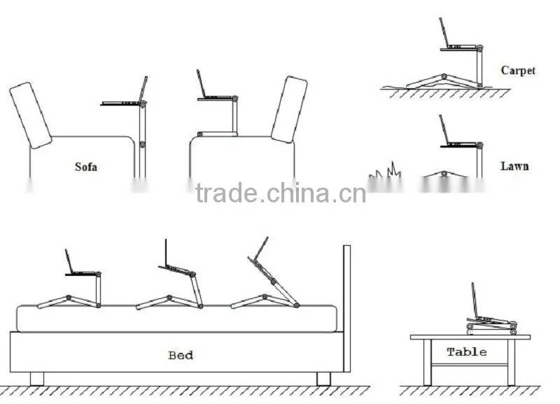 Angle Adjustable Foldable Laptop Notebook Desk Table Fans Stand Portable Bed Tray