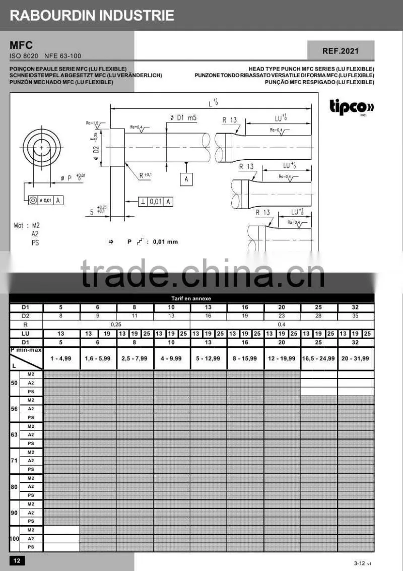 Rabourdin MFC standard ISO 8020 head type punch