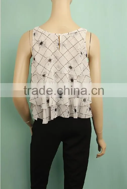 Casual summer double layer chiffon sleeveless women waistcoat WT150331803