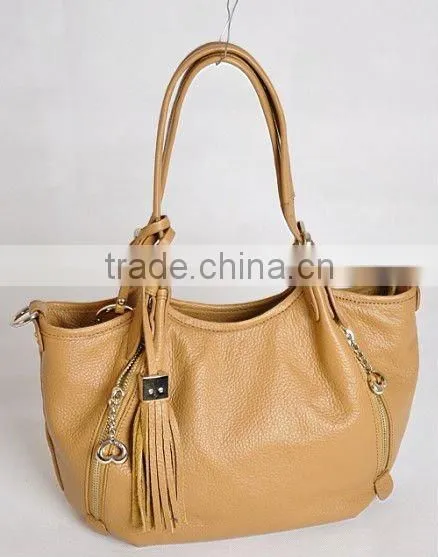 2012 Hot selling camel Newest Genuine Leather Ladies Handbag