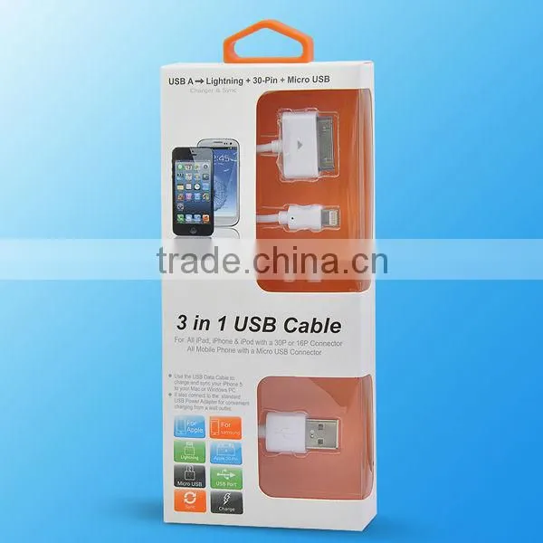 Portable 3 In 1 Usb Data Cable For Iphone For Samsung Universal Usb Charging Cable