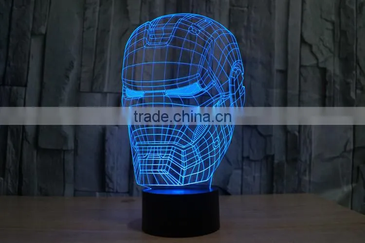 IRON MAN shape skull 3d illusion lamps acrylic Indoor USB + battery operated decorative led night light
