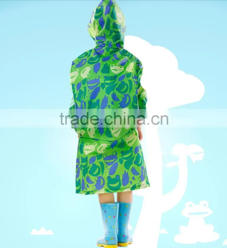 fashion student long green transparent brim raincoat with backpack place