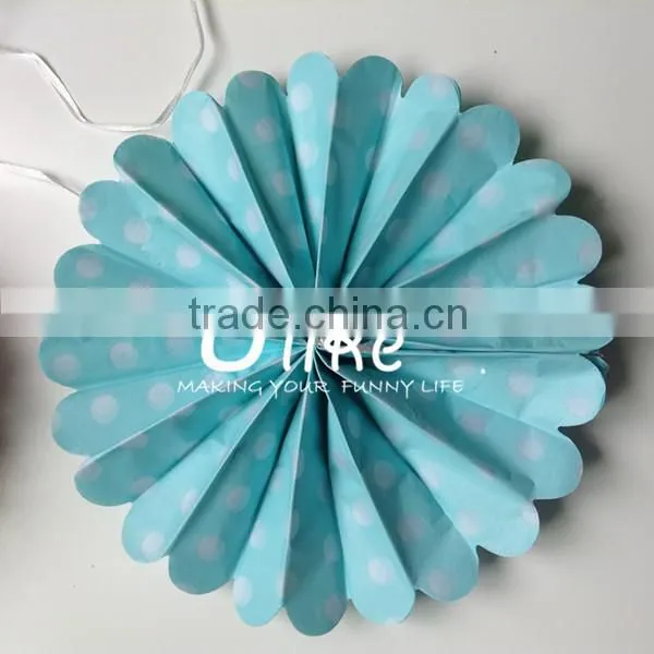 popular polka dot paper fan double used paper pinwheels fan and pom poms flowers wedding table decoration