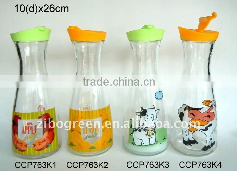 TW717K9 glass milk bottle with printig with metal clip