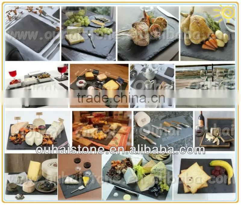 Wood material base hotel dishes slate stone round stone plate