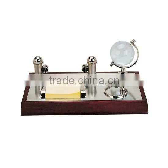 Luxury Gold Metal Globe Wooden Organizer Sets With Pen Holder And Memo Coaster