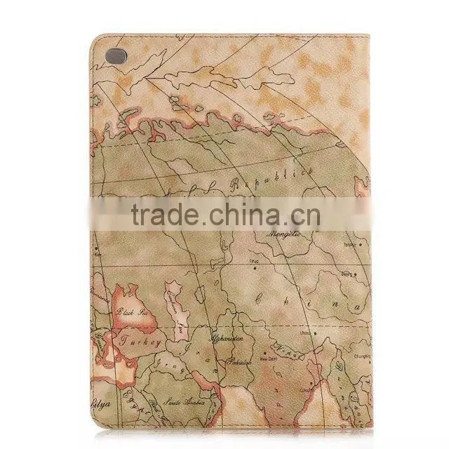 Fashion map leather wallet case for IPad air 2,For ipad 6 case and covers
