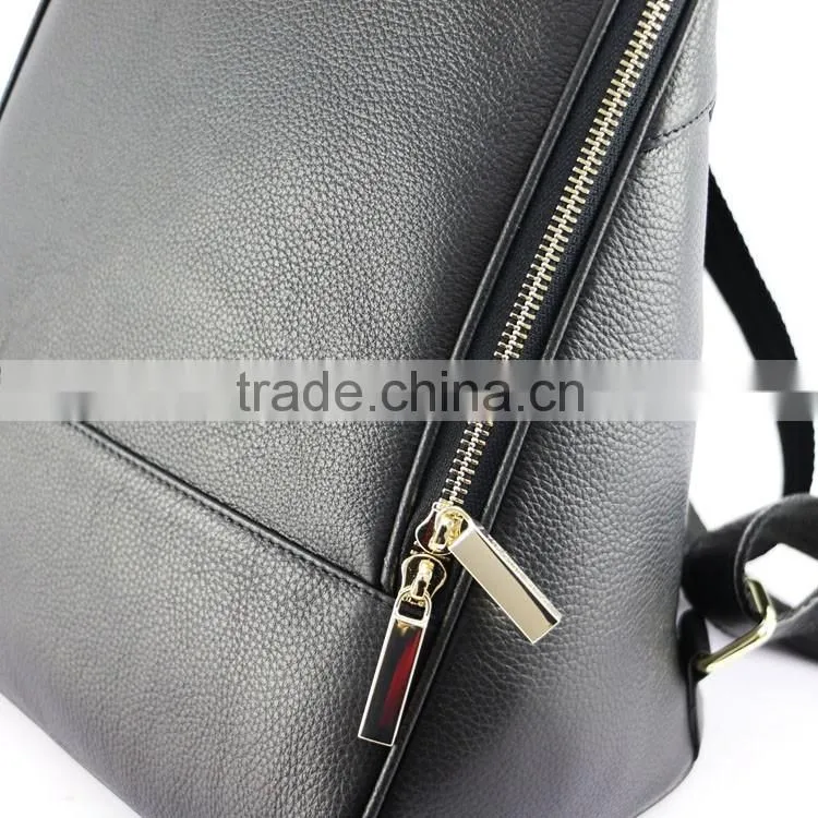 New special design ladies durable black litchi pattern leather backpack