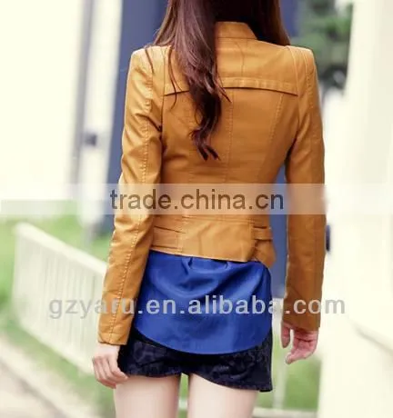 Women Ladies Washed PU Female Jacket