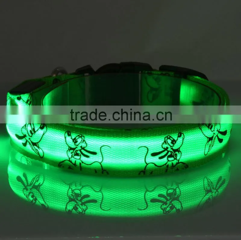 Blue Light Pet Shop Supplies Pug Pattern Pluto 2.5 CM Dual Side Light Collar For Dog