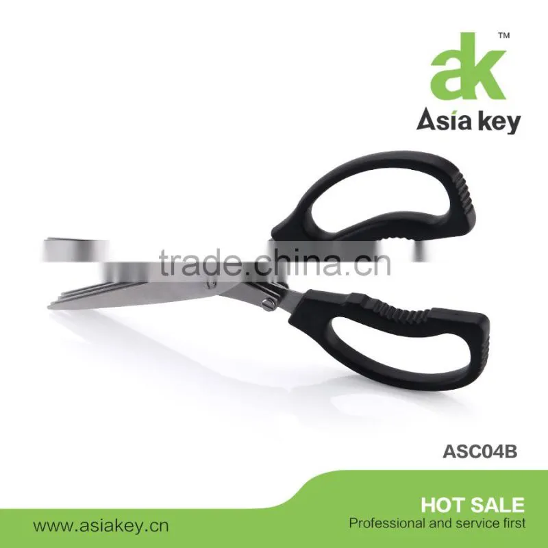 Durable Shredding Herb Scissors, Five Stainless-Steel Multi-Blades, Black