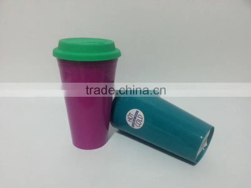 Promotional plastic coffee tumbler 16oz with silicon lid
