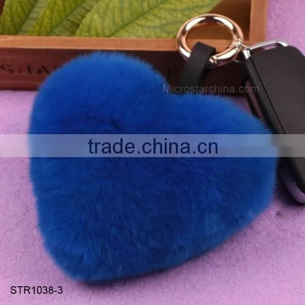 Top Quality Real Rex Rabbit Fur Pom Keychain Heart Shape Keychain