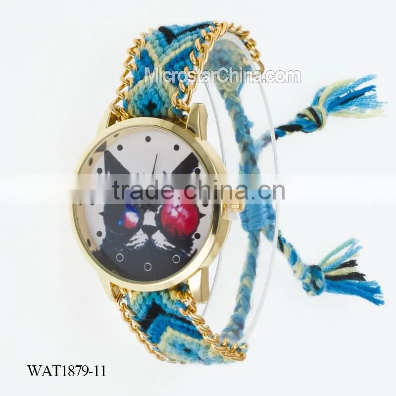 Elastic knitting watch chain cat face quartz watch price