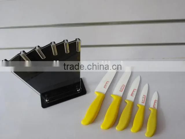 5pcs Ceramic Kithcen Knife Set, Ceramic blade with ABS soft touch handle in acrylic stand